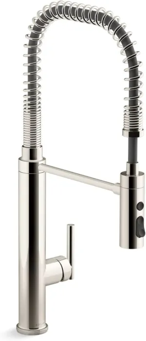 KOHLER 24982-SN Purist Semi-Professional Kitchen Sink Faucet with 3-Function Pull down sprayer, Vibrant Polished Nickel