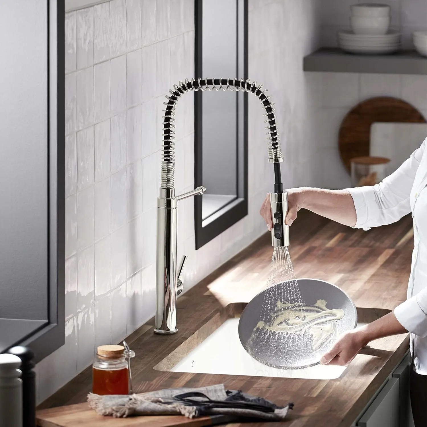 KOHLER 24982-SN Purist Semi-Professional Kitchen Sink Faucet with 3-Function Pull down sprayer, Vibrant Polished Nickel