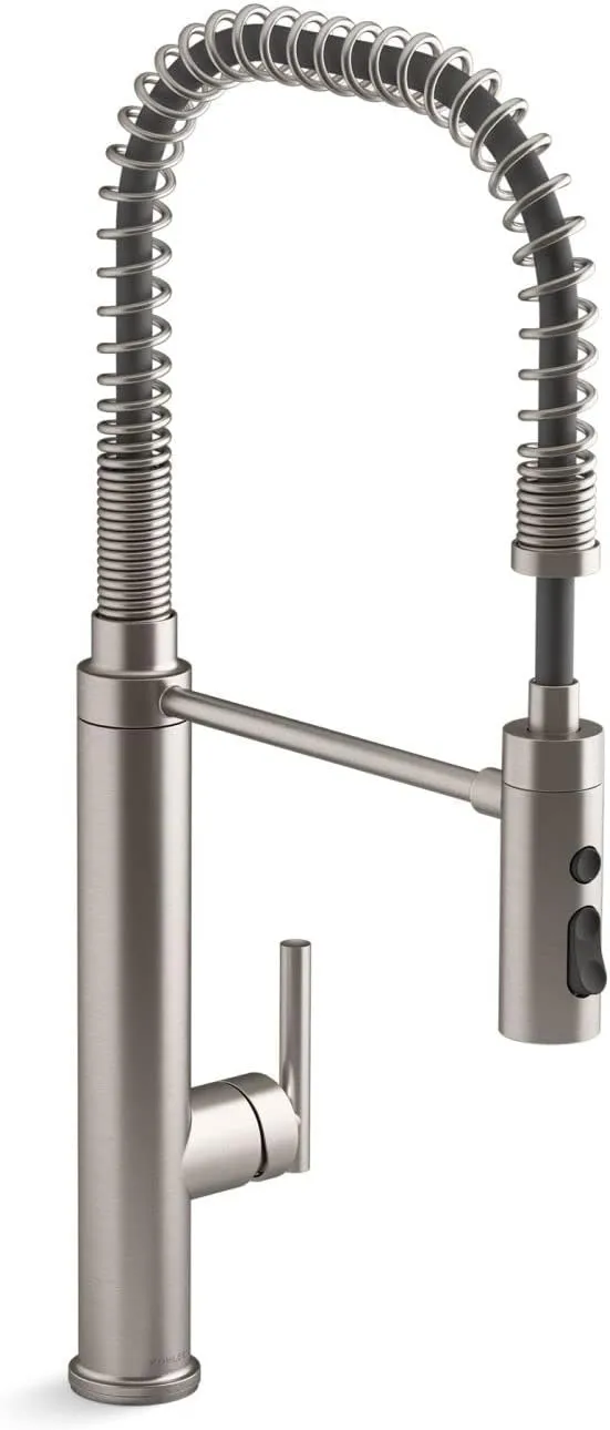 KOHLER 24982-VS Purist Commercial Kitchen Faucet with 3-Function Pull Down Sprayer, Vibrant Stainless