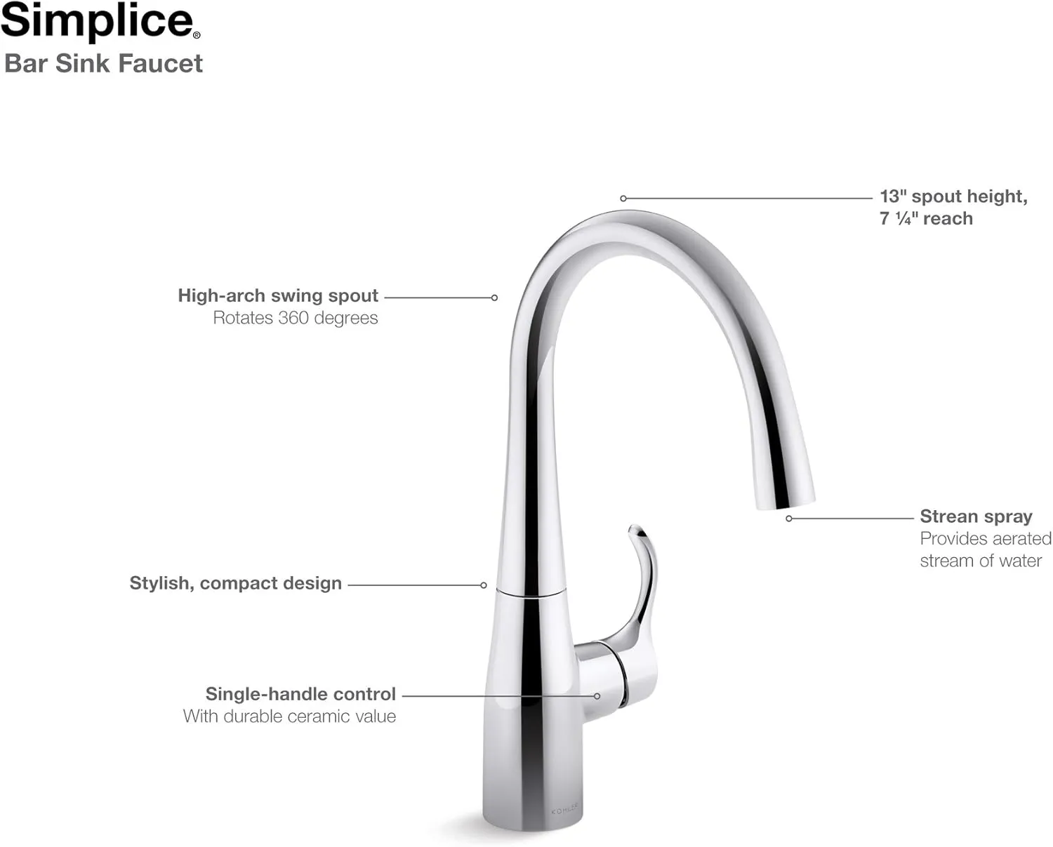 KOHLER K-22034-VS Simplice(R) Bar Sink Faucet, Vibrant Stainless