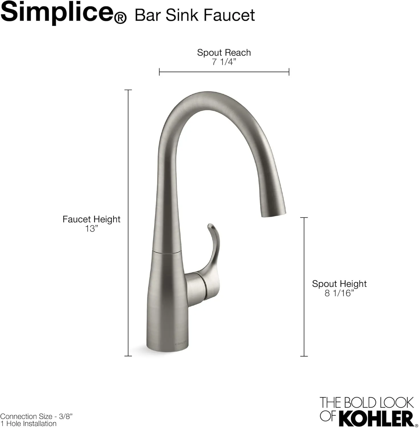 KOHLER K-22034-VS Simplice(R) Bar Sink Faucet, Vibrant Stainless