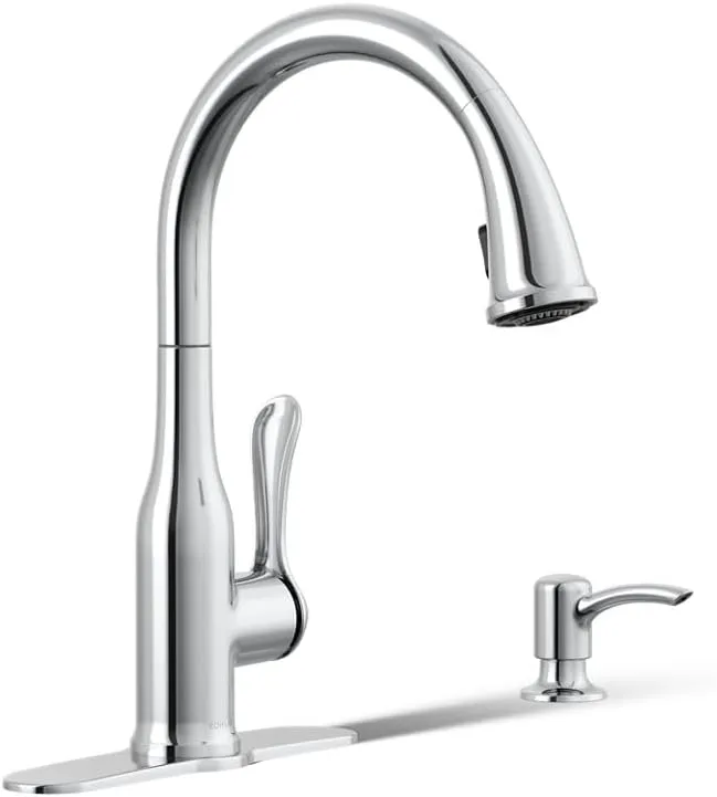 KOHLER K-REC23863-SD-CP Motif Kitchen Faucet with Pull Down Sprayer and Soap Dispenser, Kitchen Sink Faucet in Polished Chrome