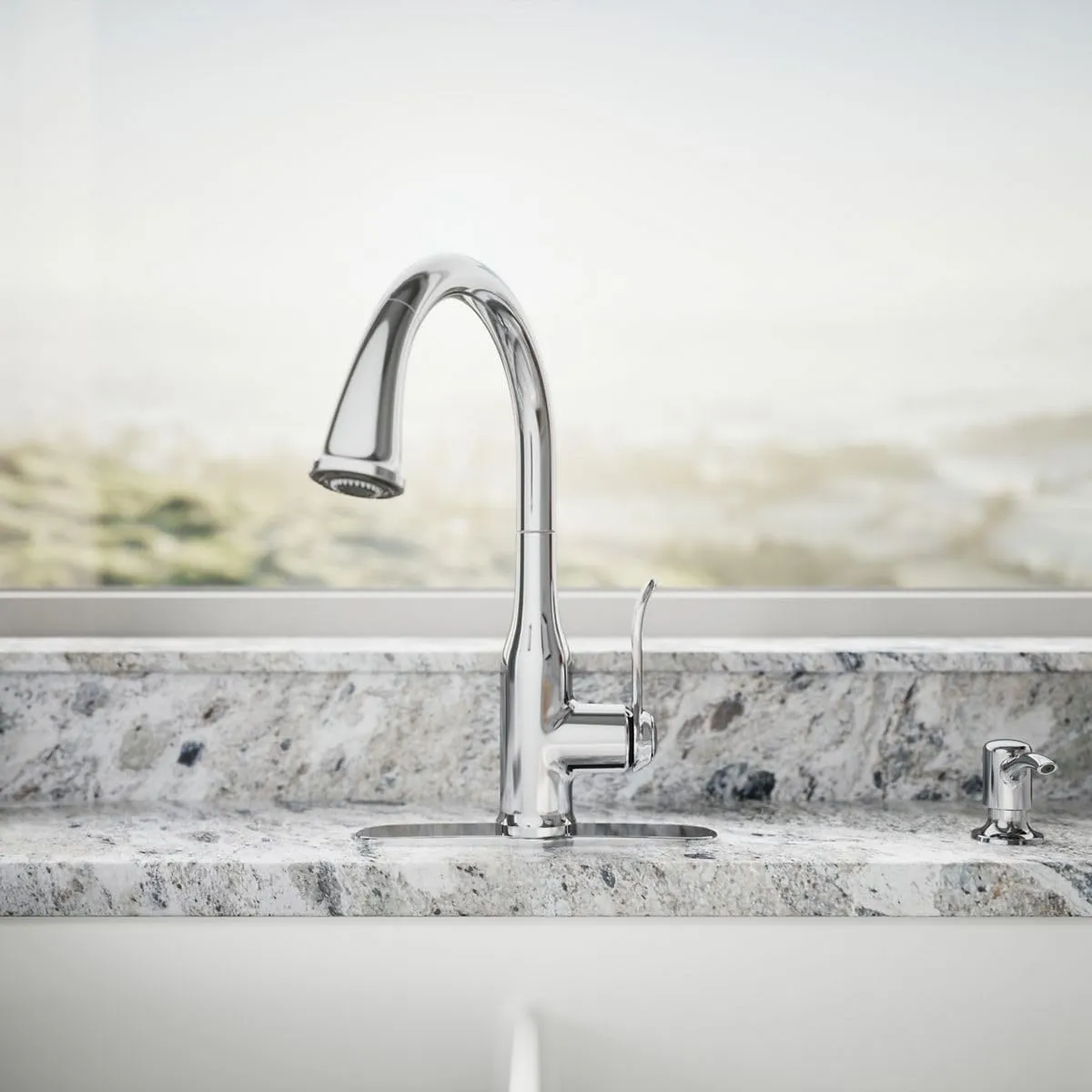 KOHLER K-REC23863-SD-CP Motif Kitchen Faucet with Pull Down Sprayer and Soap Dispenser, Kitchen Sink Faucet in Polished Chrome