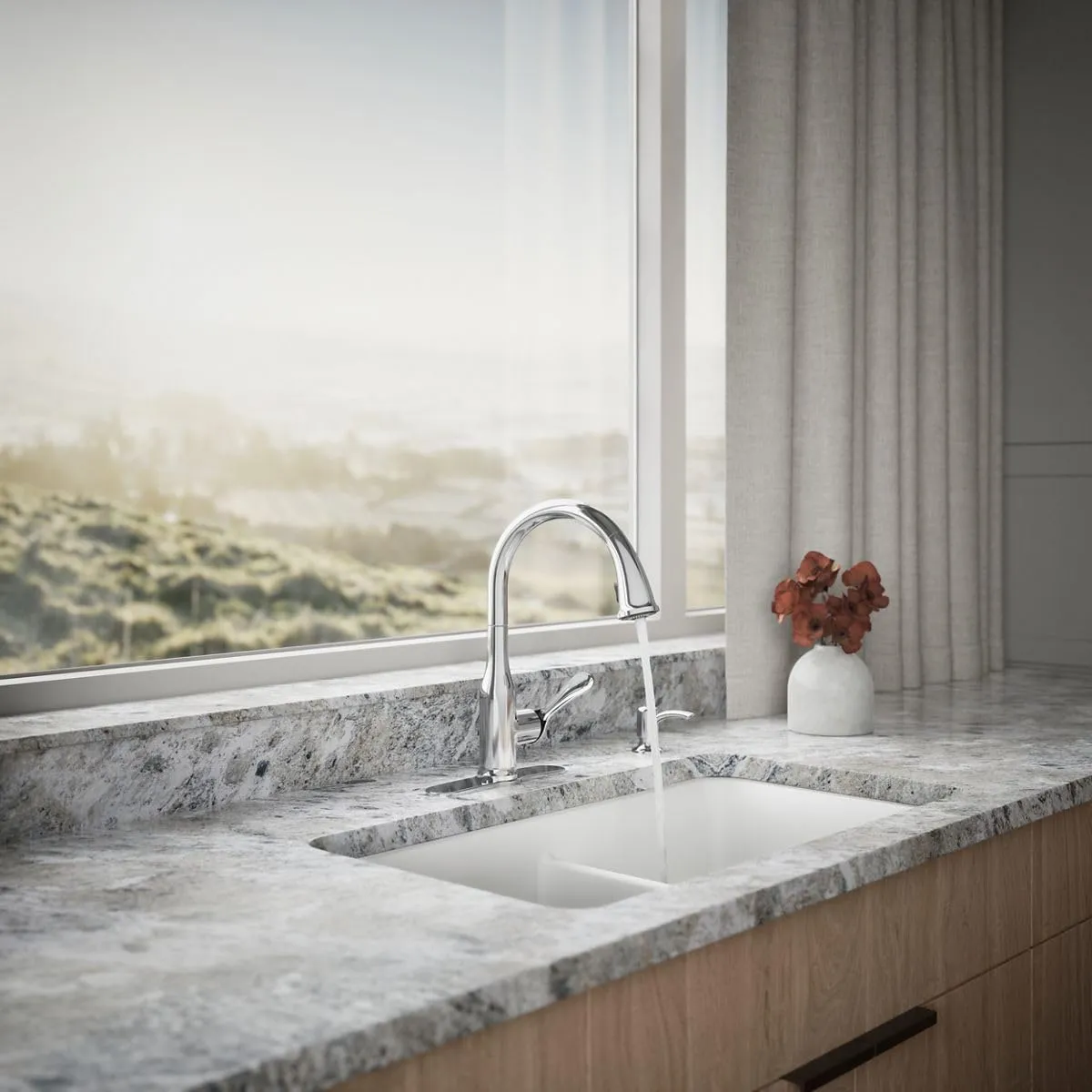 KOHLER K-REC23863-SD-CP Motif Kitchen Faucet with Pull Down Sprayer and Soap Dispenser, Kitchen Sink Faucet in Polished Chrome