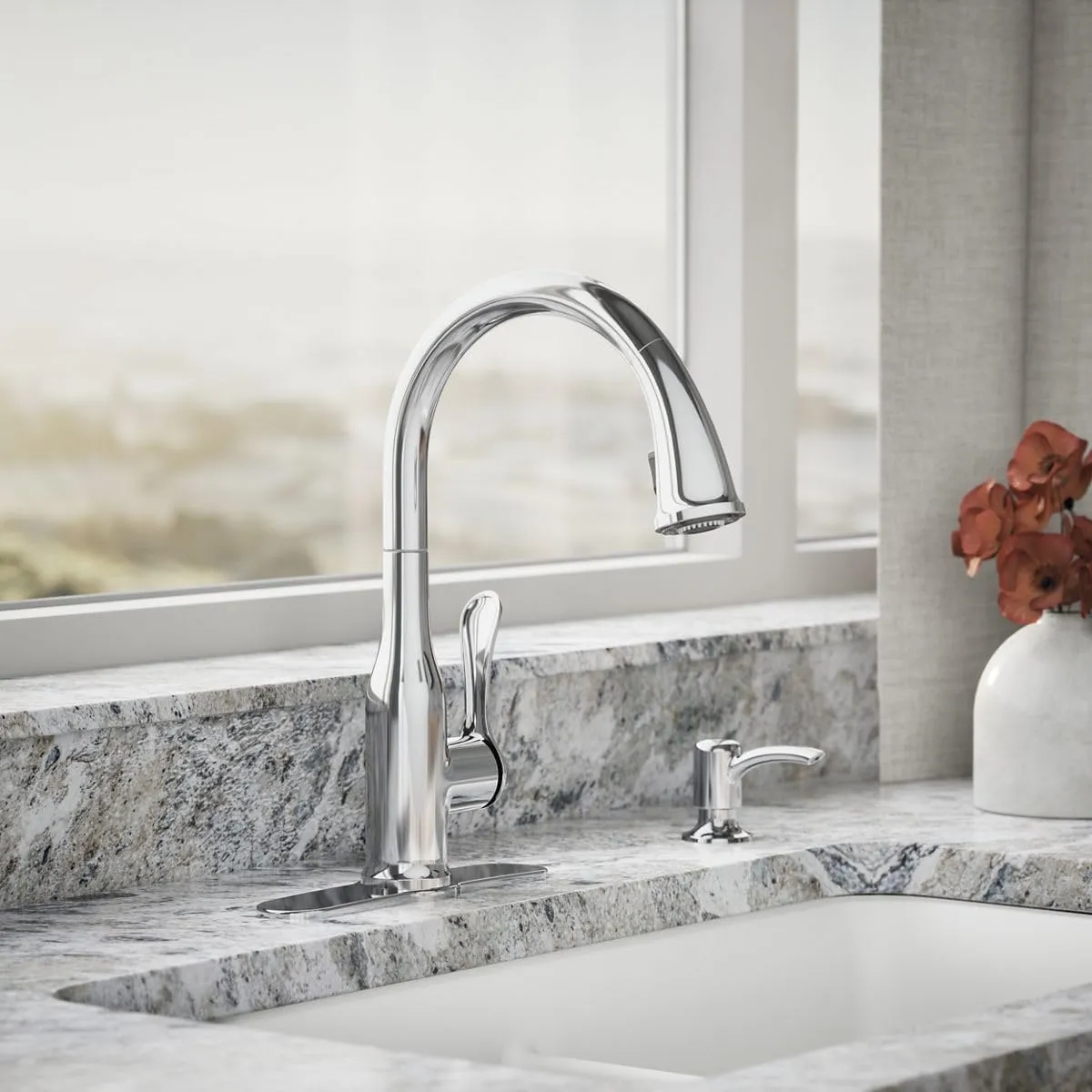 KOHLER K-REC23863-SD-CP Motif Kitchen Faucet with Pull Down Sprayer and Soap Dispenser, Kitchen Sink Faucet in Polished Chrome