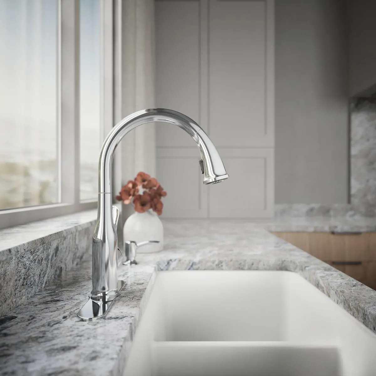 KOHLER K-REC23863-SD-CP Motif Kitchen Faucet with Pull Down Sprayer and Soap Dispenser, Kitchen Sink Faucet in Polished Chrome