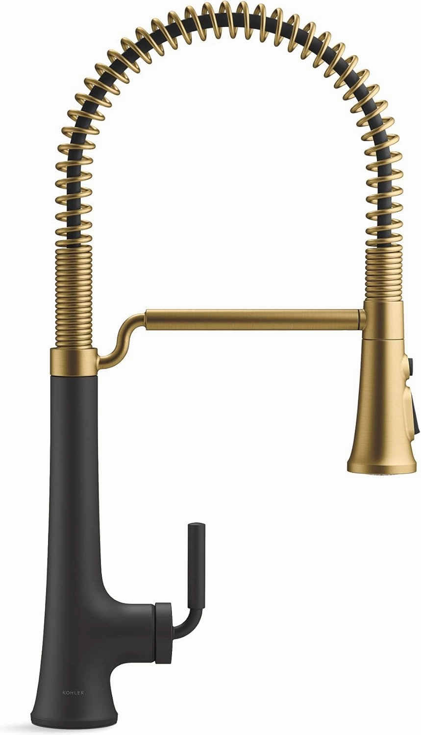KOHLER 23765-BMB Tone Semi Professional Kitchen Faucet, Matte Black Moderne Brass