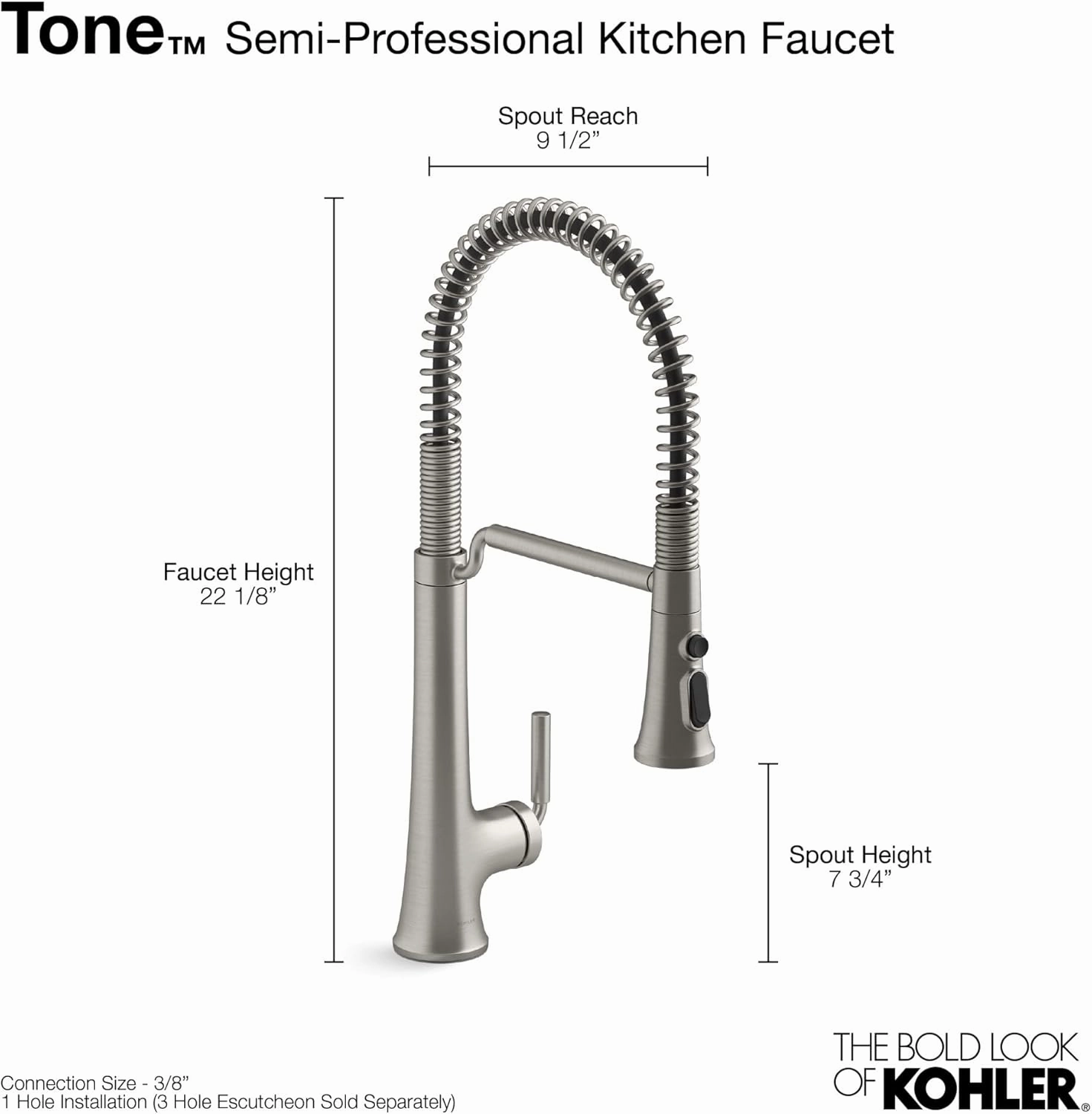 KOHLER 23765-BMB Tone Semi Professional Kitchen Faucet, Matte Black Moderne Brass