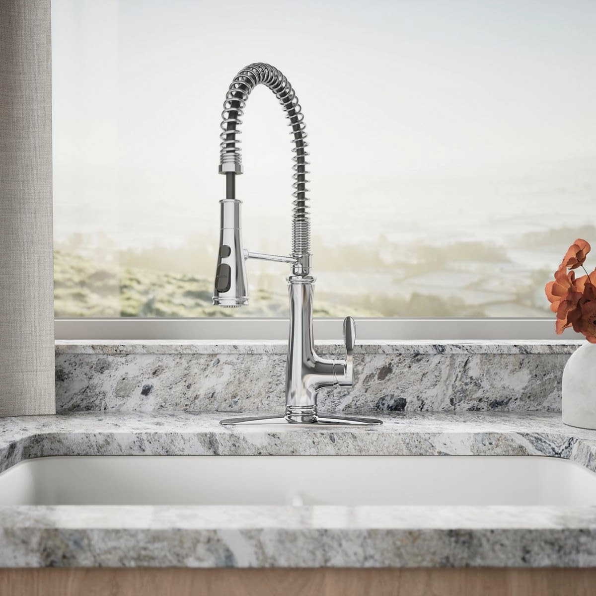KOHLER K-29106-CP Bellera Pull Down Sprayer Kitchen Sink Faucet, 3 Function Spray Head, Polished Chrome
