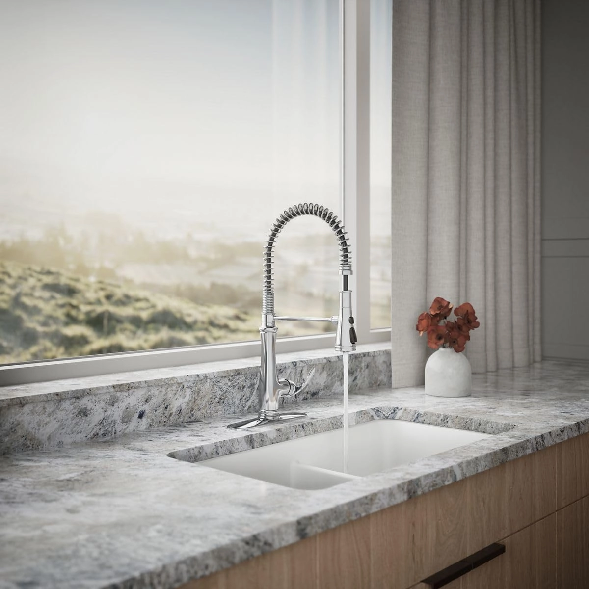KOHLER K-29106-CP Bellera Pull Down Sprayer Kitchen Sink Faucet, 3 Function Spray Head, Polished Chrome