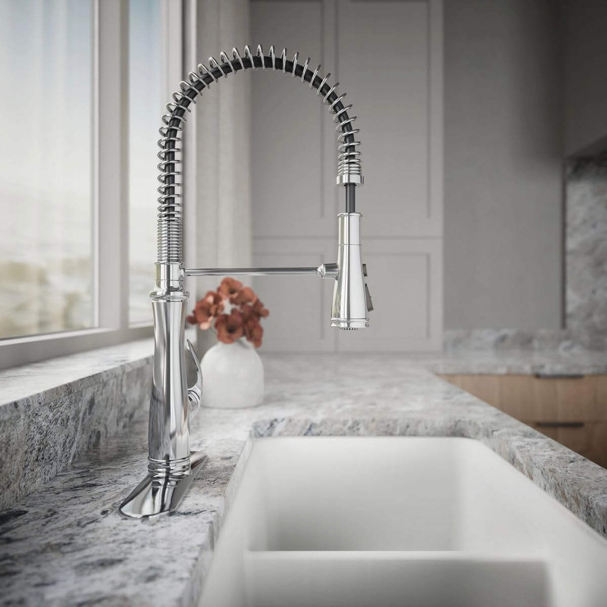 KOHLER K-29106-CP Bellera Pull Down Sprayer Kitchen Sink Faucet, 3 Function Spray Head, Polished Chrome