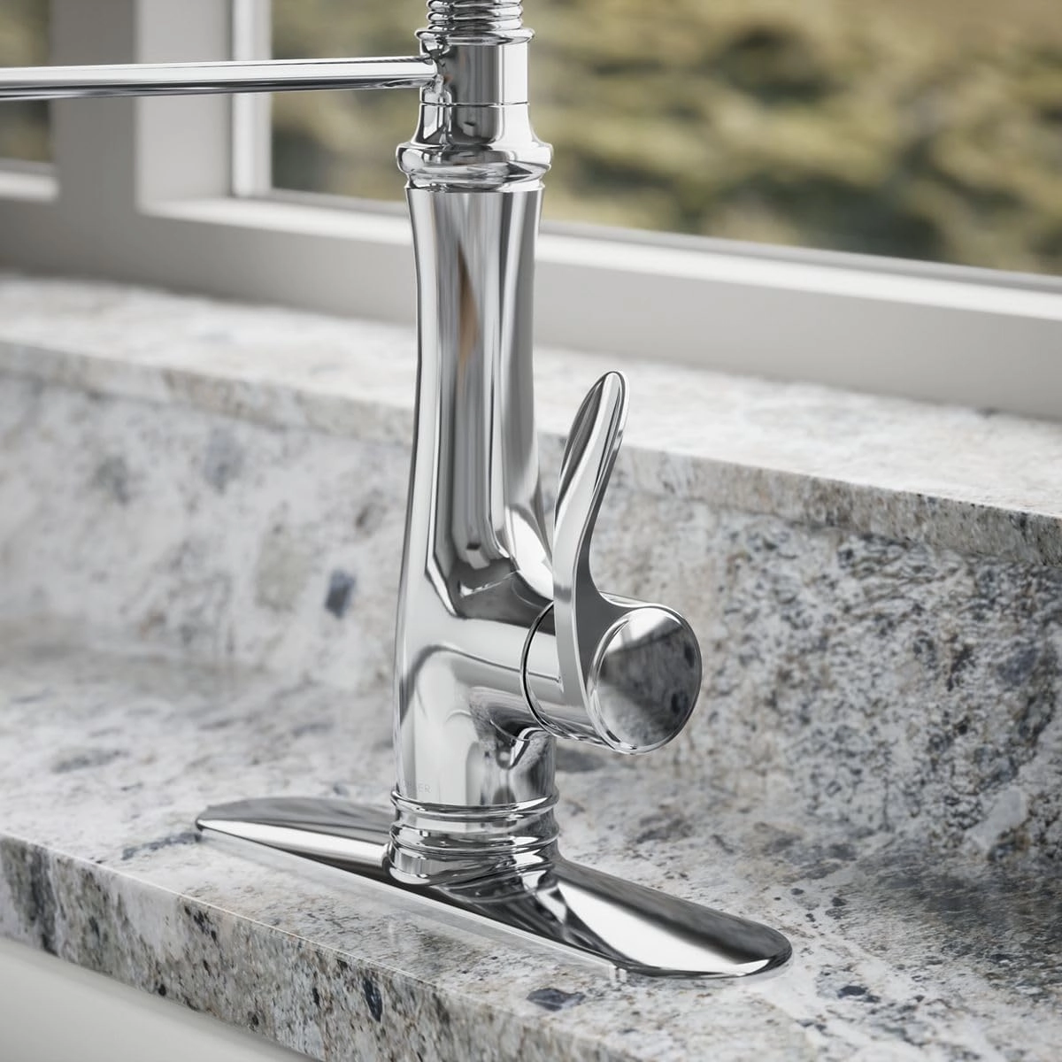 KOHLER K-29106-CP Bellera Pull Down Sprayer Kitchen Sink Faucet, 3 Function Spray Head, Polished Chrome