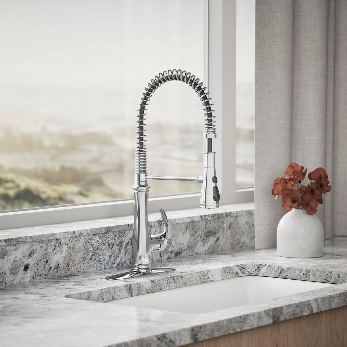 KOHLER K-29106-CP Bellera Pull Down Sprayer Kitchen Sink Faucet, 3 Function Spray Head, Polished Chrome