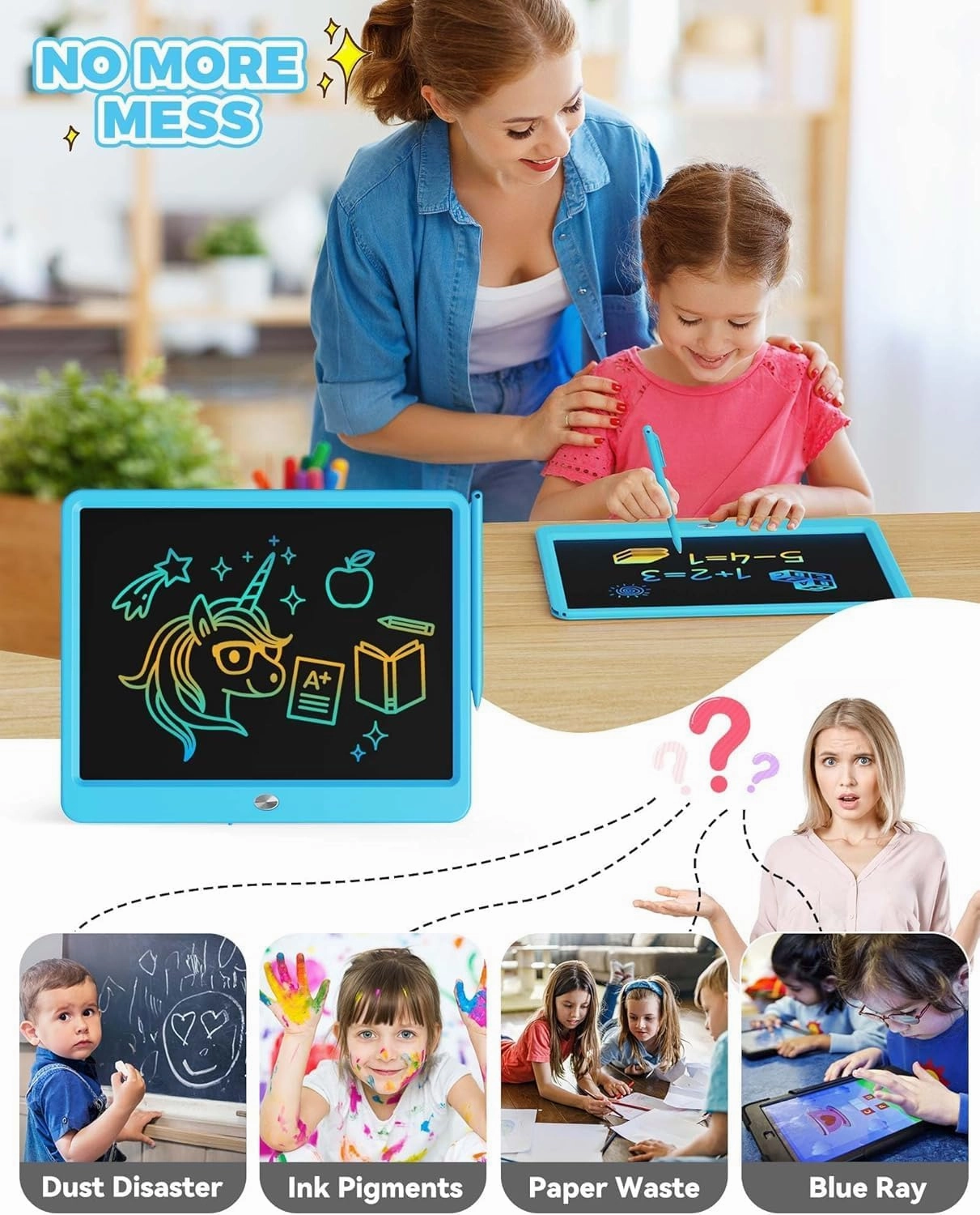 KOKODI LCD Writing Tablet, 12 Inch Colorful Toddler Doodle Board Drawing Tablet, Erasable Reusable Electronic Drawing Pads, Educational and Learning Toy for 3-6 Years Old Boy and Girls