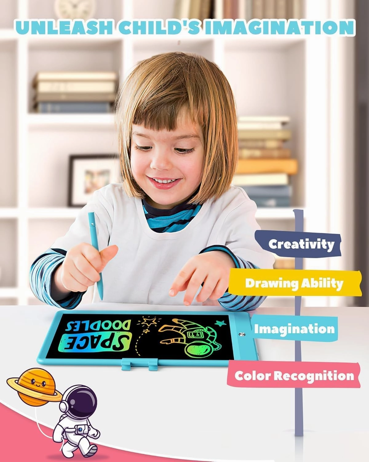 KOKODI LCD Writing Tablet, 12 Inch Colorful Toddler Doodle Board Drawing Tablet, Erasable Reusable Electronic Drawing Pads, Educational and Learning Toy for 3-6 Years Old Boy and Girls