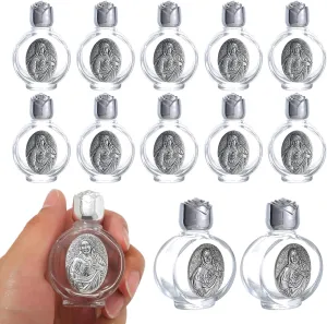 KOMI 12PCS Glass Holy Water Bottle 0.5 floz Mini Holy Water Container with Embossed Sacred Heart of Jesus Religious Empty Travel Bottle Church Catholic Gifts
