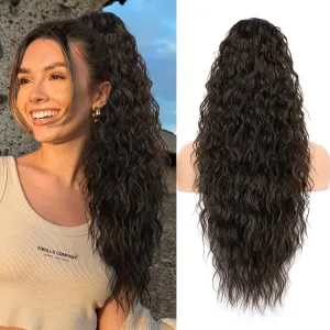 KooKaStyle Ponytail Extension 26 Inch Drawstring Pony Tails Hair Extensions for Women Long Curly Brunette Brown Ponytail Synthetic Hairpieces for Daily Use