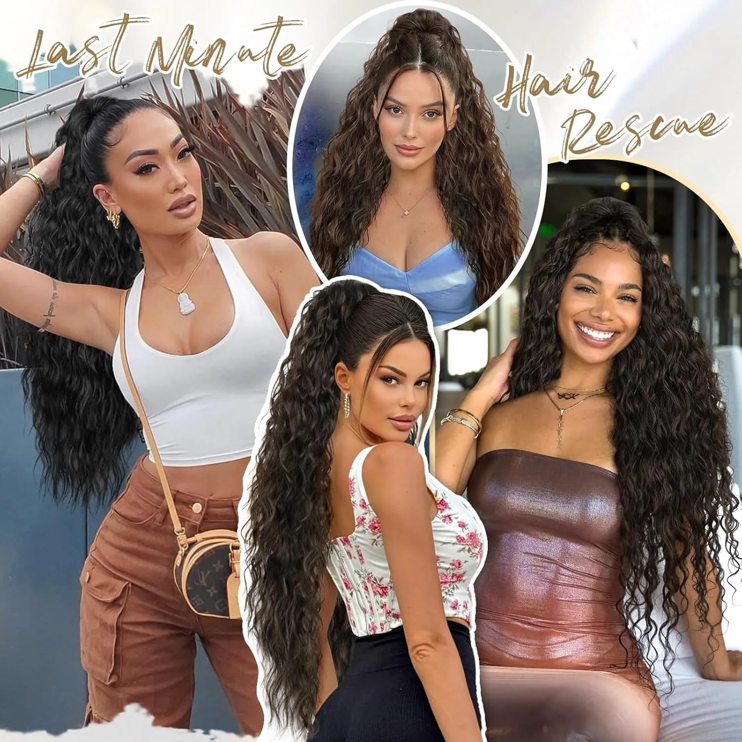 KooKaStyle Ponytail Extension 26 Inch Drawstring Pony Tails Hair Extensions for Women Long Curly Brunette Brown Ponytail Synthetic Hairpieces for Daily Use