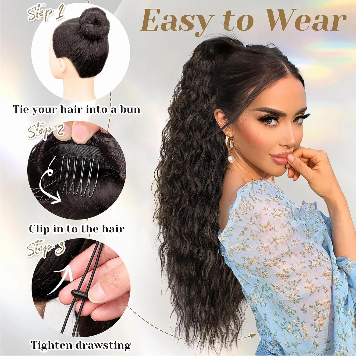 KooKaStyle Ponytail Extension 30 Inch Drawstring Ponytail Hair Extensions for Women Long Curly Black Brown Clip in Ponytail Synthetic Hairpieces for Daily Use