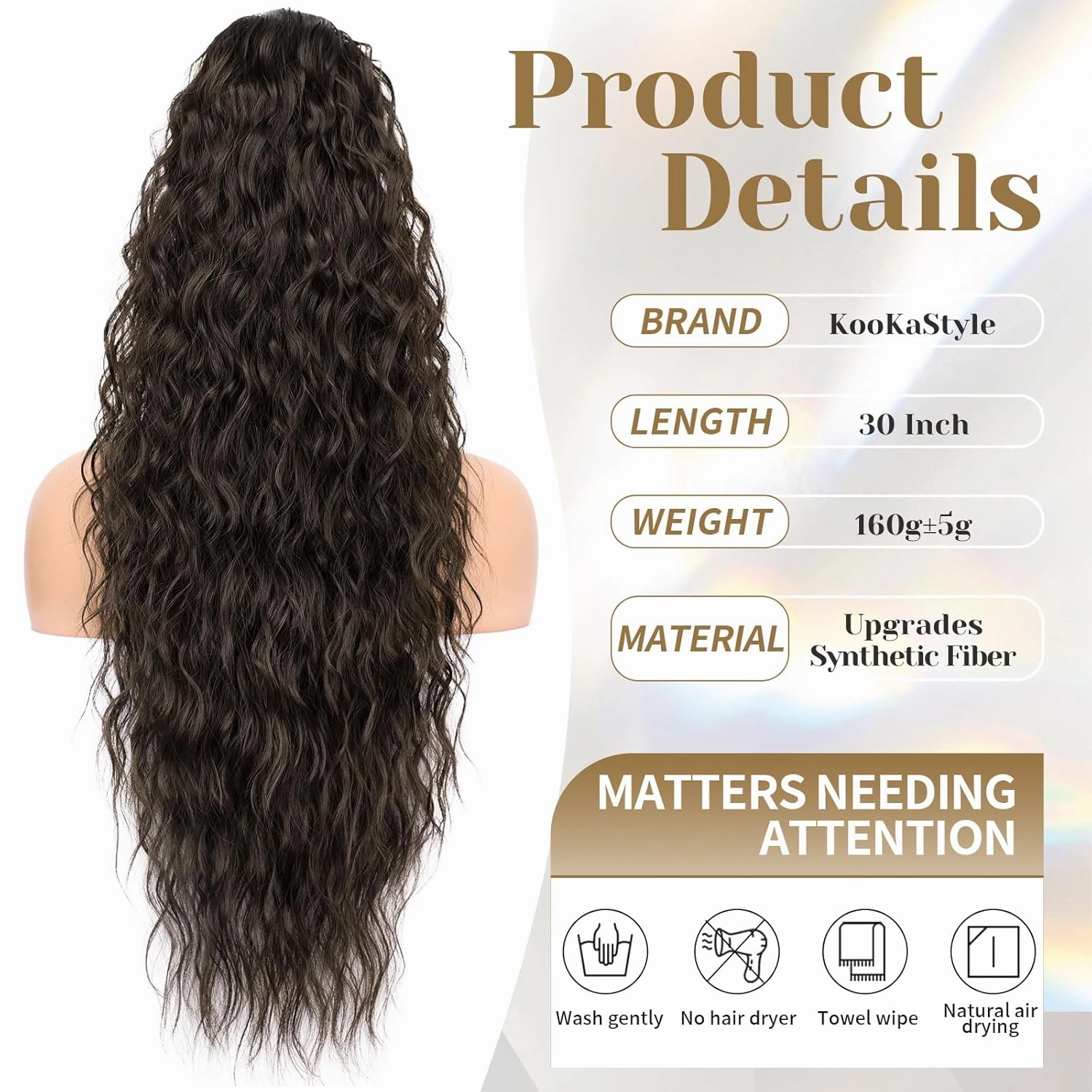 KooKaStyle Ponytail Extension 30 Inch Drawstring Ponytail Hair Extensions for Women Long Curly Black Brown Clip in Ponytail Synthetic Hairpieces for Daily Use