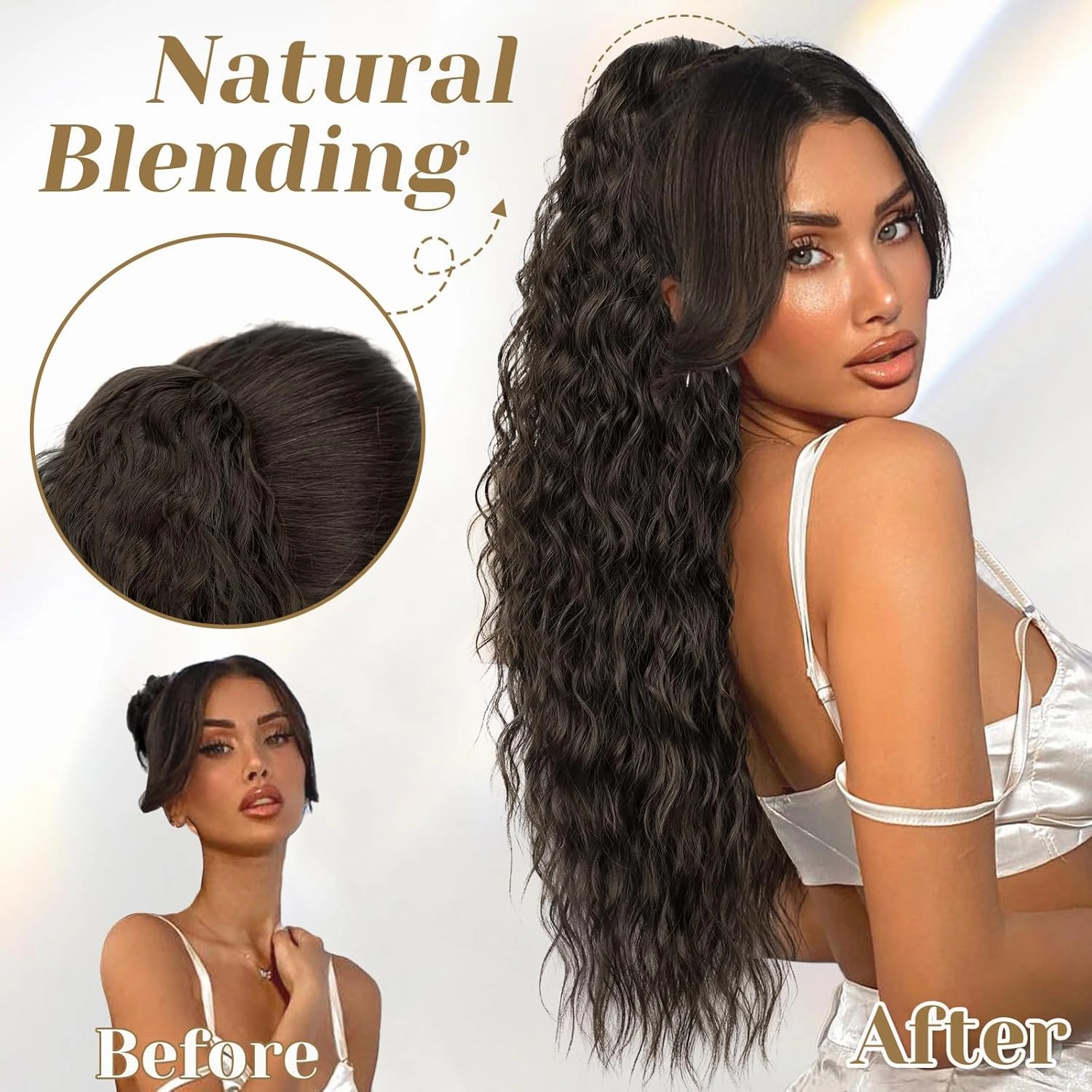 KooKaStyle Ponytail Extension 30 Inch Drawstring Ponytail Hair Extensions for Women Long Curly Black Brown Clip in Ponytail Synthetic Hairpieces for Daily Use