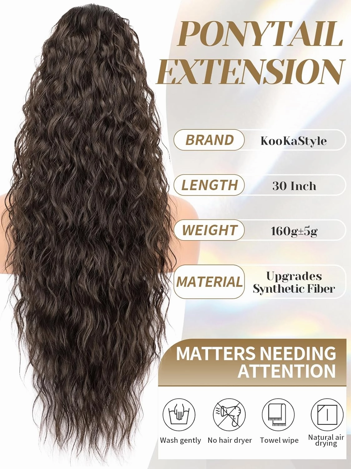 KooKaStyle Ponytail Extension 30 Inch Drawstring Ponytail Hair Extensions for Women Long Curly Black Brown Clip in Ponytail Synthetic Hairpieces for Daily Use
