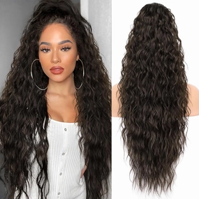 KooKaStyle Ponytail Extension 30 Inch Drawstring Ponytail Hair Extensions for Women Long Curly Black Brown Clip in Ponytail Synthetic Hairpieces for Daily Use