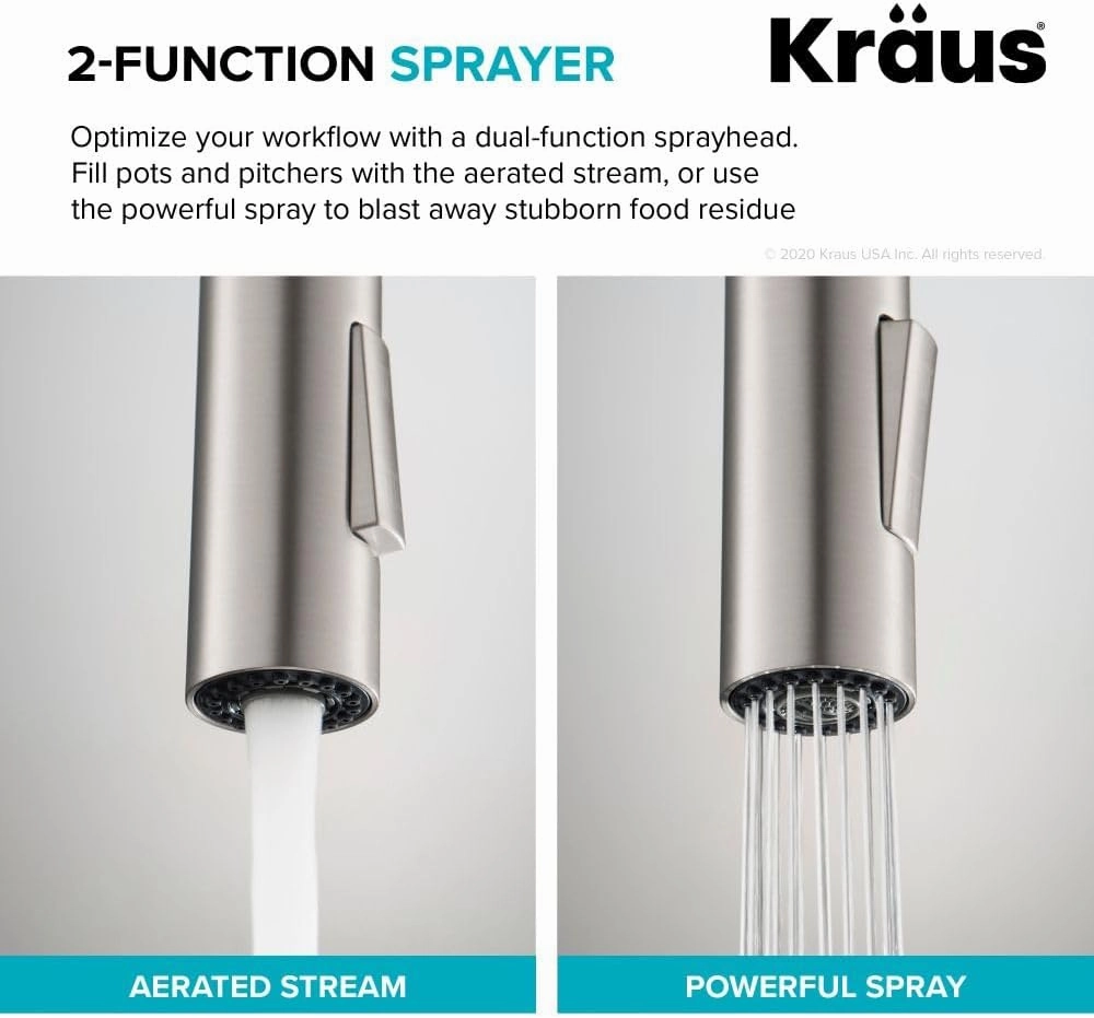KRAUS Oletto High-Arc Single Handle Pull-Down Kitchen Sink Faucets in Spot Free Antique Champagne Bronze, Kitchen Faucets with Pull Down Sprayer, KPF-2821SFACB