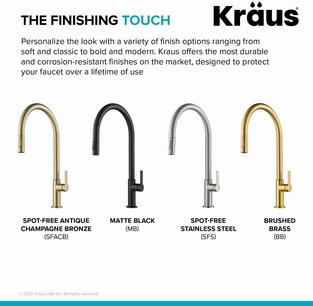 KRAUS Oletto High-Arc Single Handle Pull-Down Kitchen Sink Faucets in Spot Free Antique Champagne Bronze, Kitchen Faucets with Pull Down Sprayer, KPF-2821SFACB
