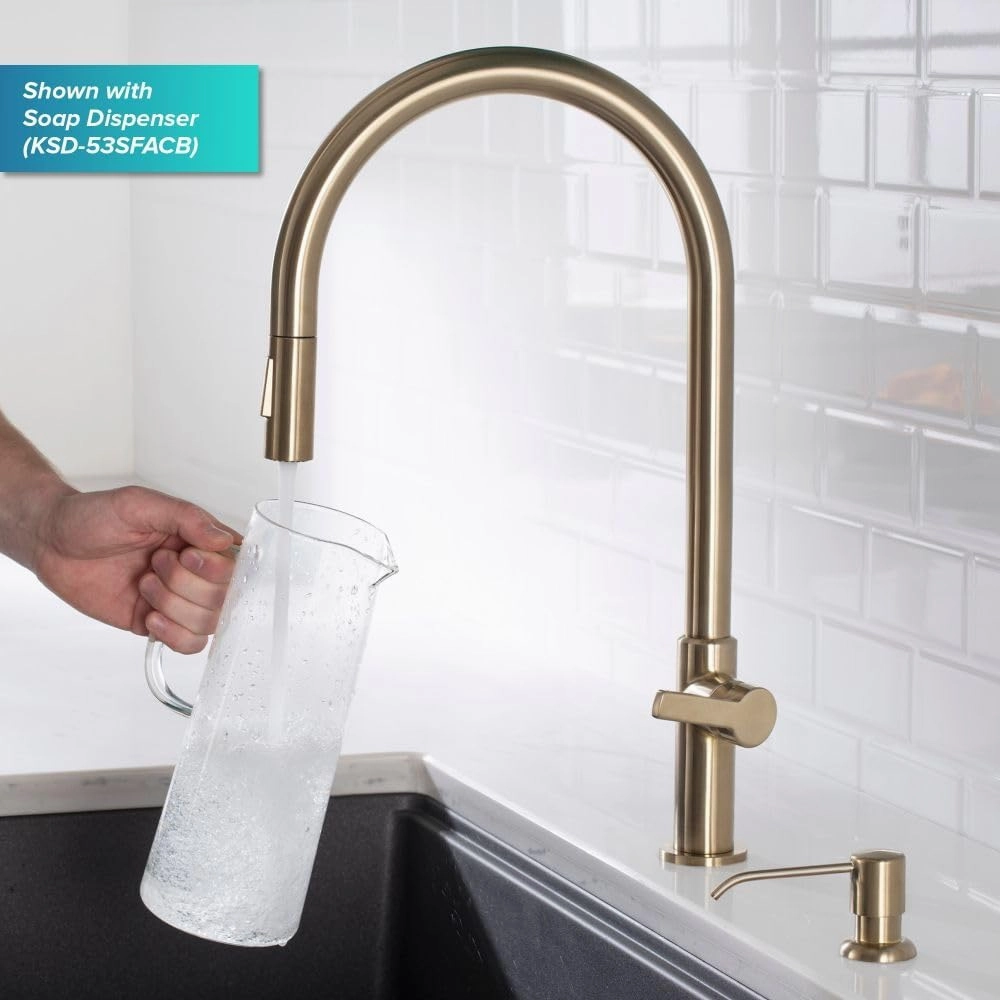 KRAUS Oletto High-Arc Single Handle Pull-Down Kitchen Sink Faucets in Spot Free Antique Champagne Bronze, Kitchen Faucets with Pull Down Sprayer, KPF-2821SFACB