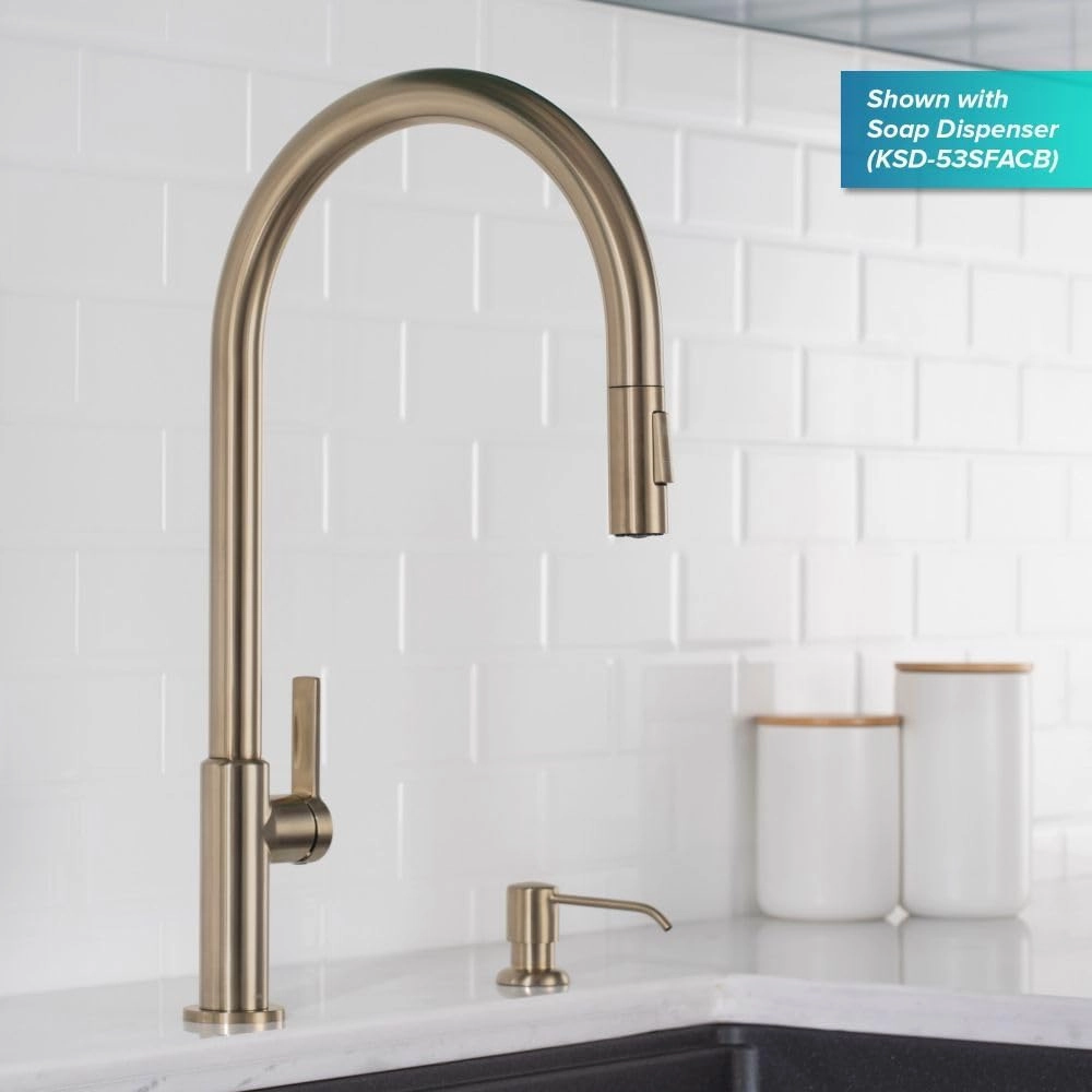 KRAUS Oletto High-Arc Single Handle Pull-Down Kitchen Sink Faucets in Spot Free Antique Champagne Bronze, Kitchen Faucets with Pull Down Sprayer, KPF-2821SFACB