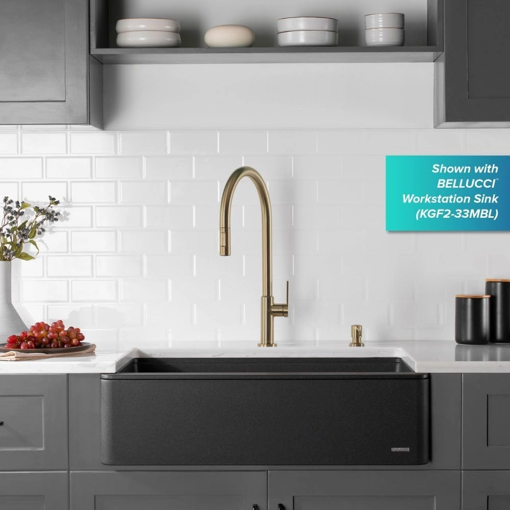 KRAUS Oletto High-Arc Single Handle Pull-Down Kitchen Sink Faucets in Spot Free Antique Champagne Bronze, Kitchen Faucets with Pull Down Sprayer, KPF-2821SFACB
