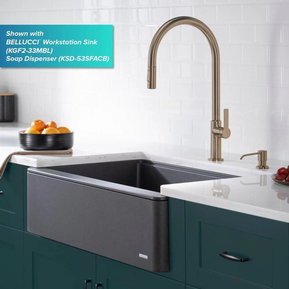 KRAUS Oletto High-Arc Single Handle Pull-Down Kitchen Sink Faucets in Spot Free Antique Champagne Bronze, Kitchen Faucets with Pull Down Sprayer, KPF-2821SFACB