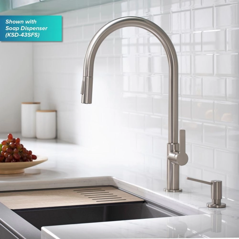 KRAUS Oletto High-Arc Single Handle Pull-Down Kitchen Sink Faucets in Spot Free Stainless Steel, Kitchen Faucets with Pull Down Sprayer, KPF-2821SFS