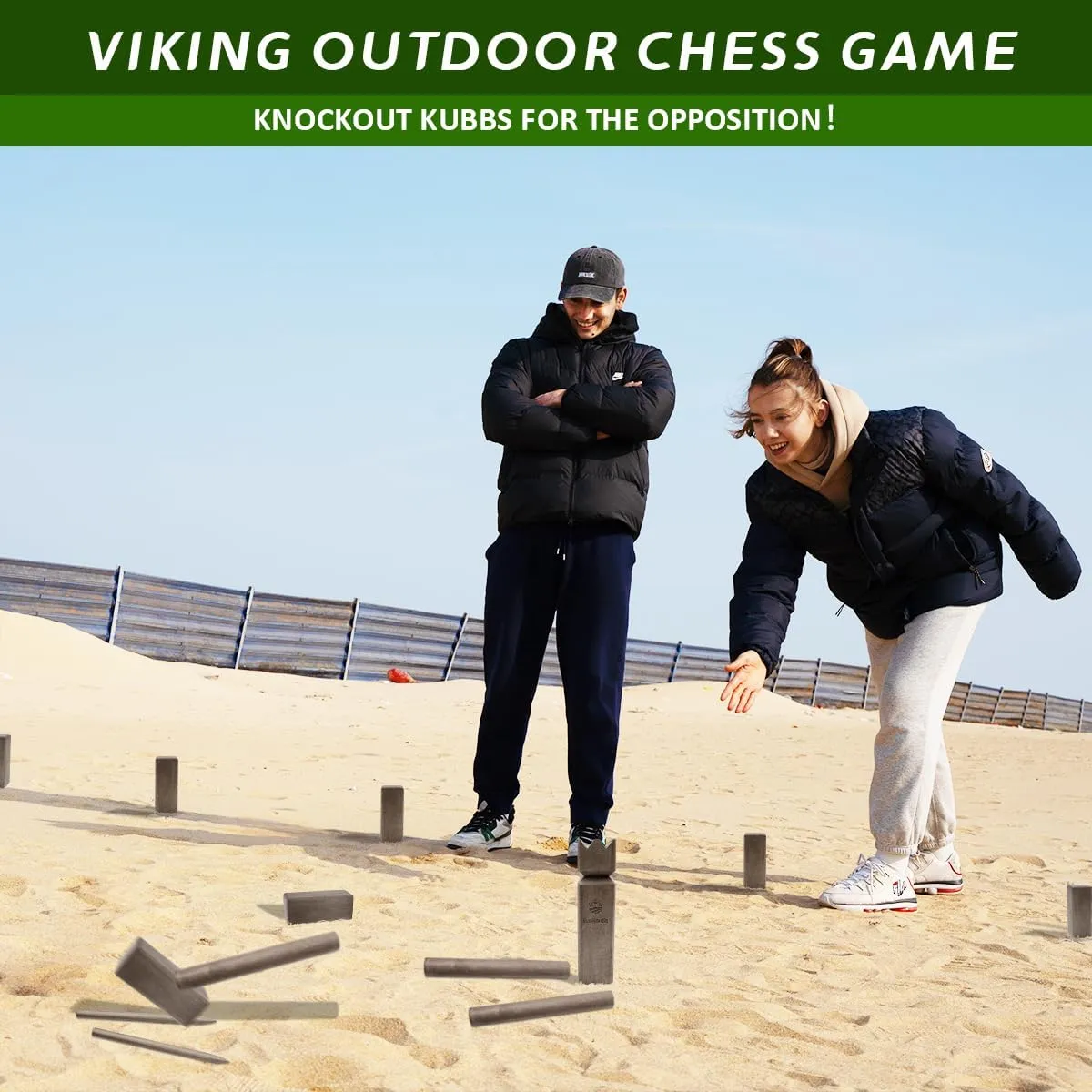 Kubb Yard Game Set, Garden Rubber Wood Outdoor Tossing Game with Canvas Carry Bag, Giant Viking Outdoor Chess Game for Kids, Adults & Backyard Lawn