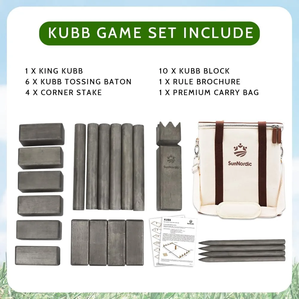 Kubb Yard Game Set, Garden Rubber Wood Outdoor Tossing Game with Canvas Carry Bag, Giant Viking Outdoor Chess Game for Kids, Adults & Backyard Lawn