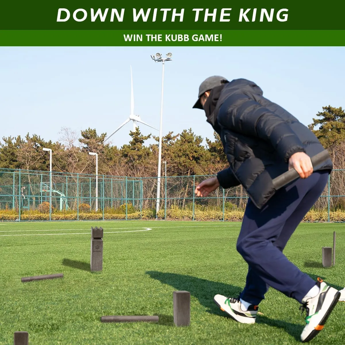 Kubb Yard Game Set, Garden Rubber Wood Outdoor Tossing Game with Canvas Carry Bag, Giant Viking Outdoor Chess Game for Kids, Adults & Backyard Lawn