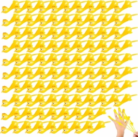 KXCOFTXI 96 Pcs Flying Toys for Christmas, Finger Slingshot Novelty Toys, Rubber Chickens Slingshot, Mini Chickens Bulk, Super Strong for Teens Party Activities (Yellow)