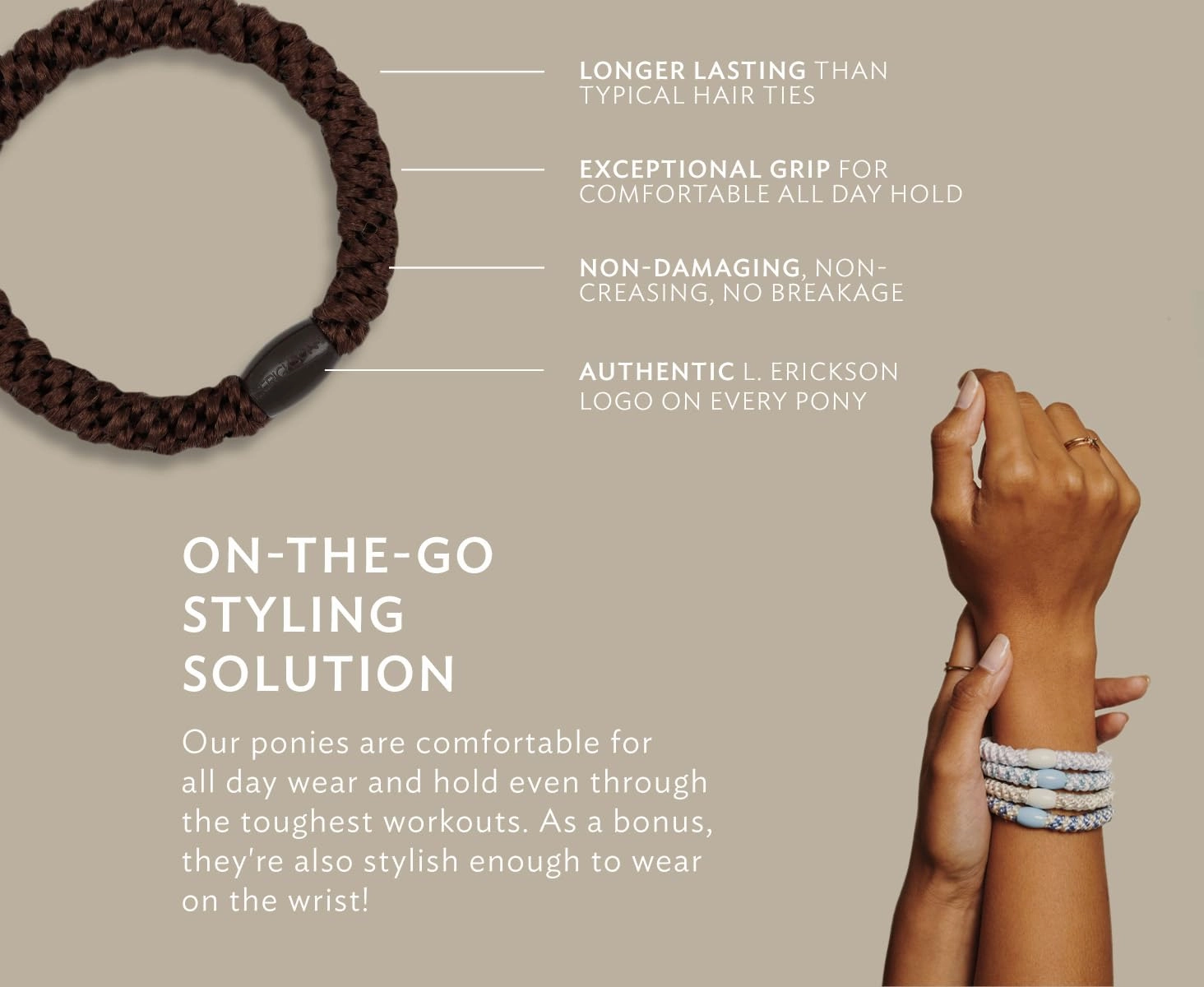 L. Erickson Grab & Go Pony Tube - Nouveau Neutrals - 15 Pack Ponytail Holder Hair Ties