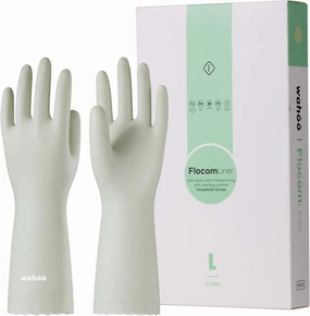 LANON 3 Pairs wahoo Skin-Friendly Cleaning Gloves, Dishwashing Kitchen Gloves with Cotton Flocked Liner, Reusable, Non-Slip, Canary Green, Medium