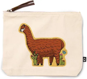 Lantern Press Brown Alpaca and Butterfly Doodle Artwork, 100% Cotton Zipper Pouch, Travel Accessory, Go Bag
