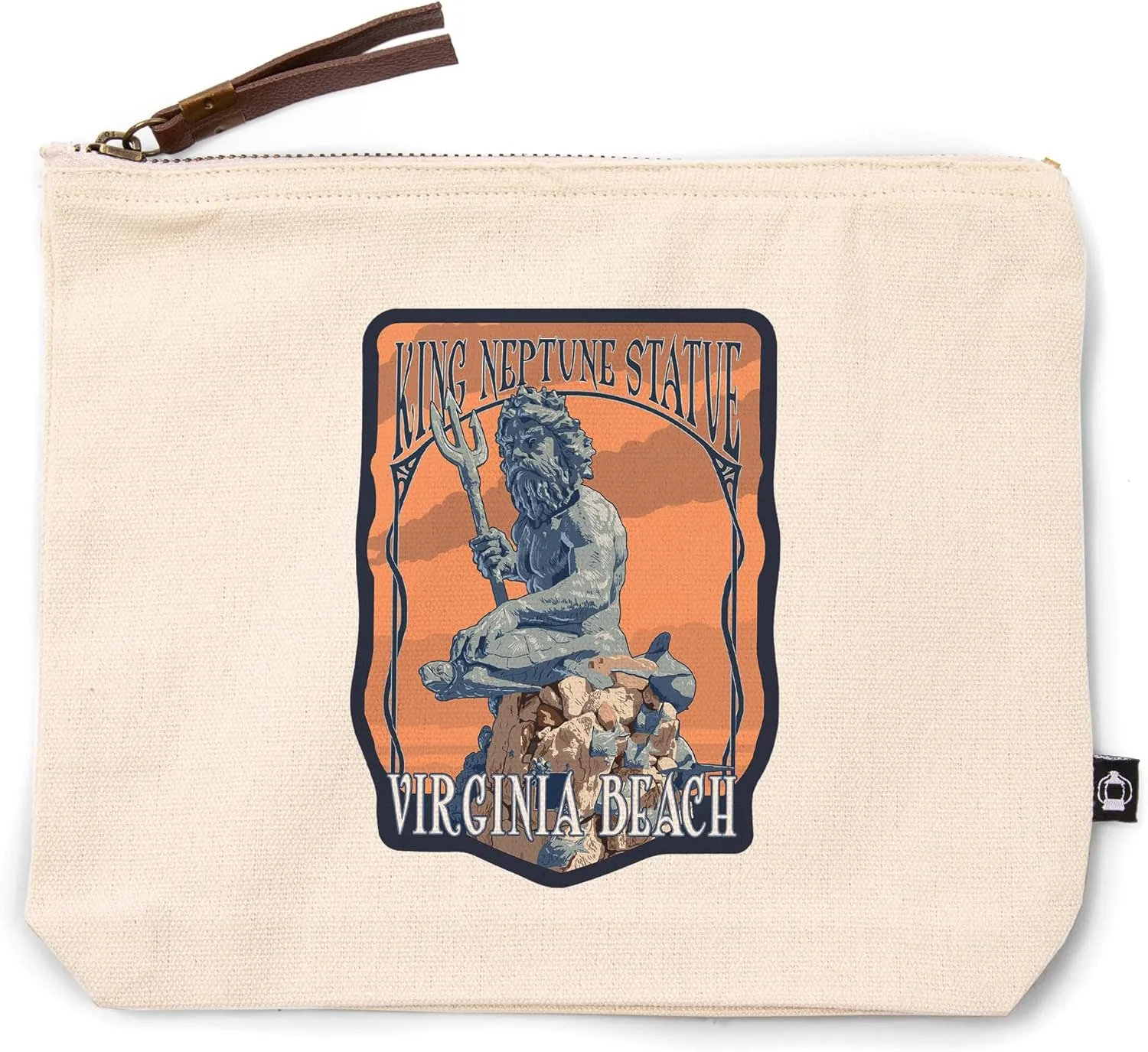 Lantern Press Virginia Beach, Virginia, King Neptune Statue, Orange, 100% Cotton Zipper Pouch, Travel Accessory, Go Bag