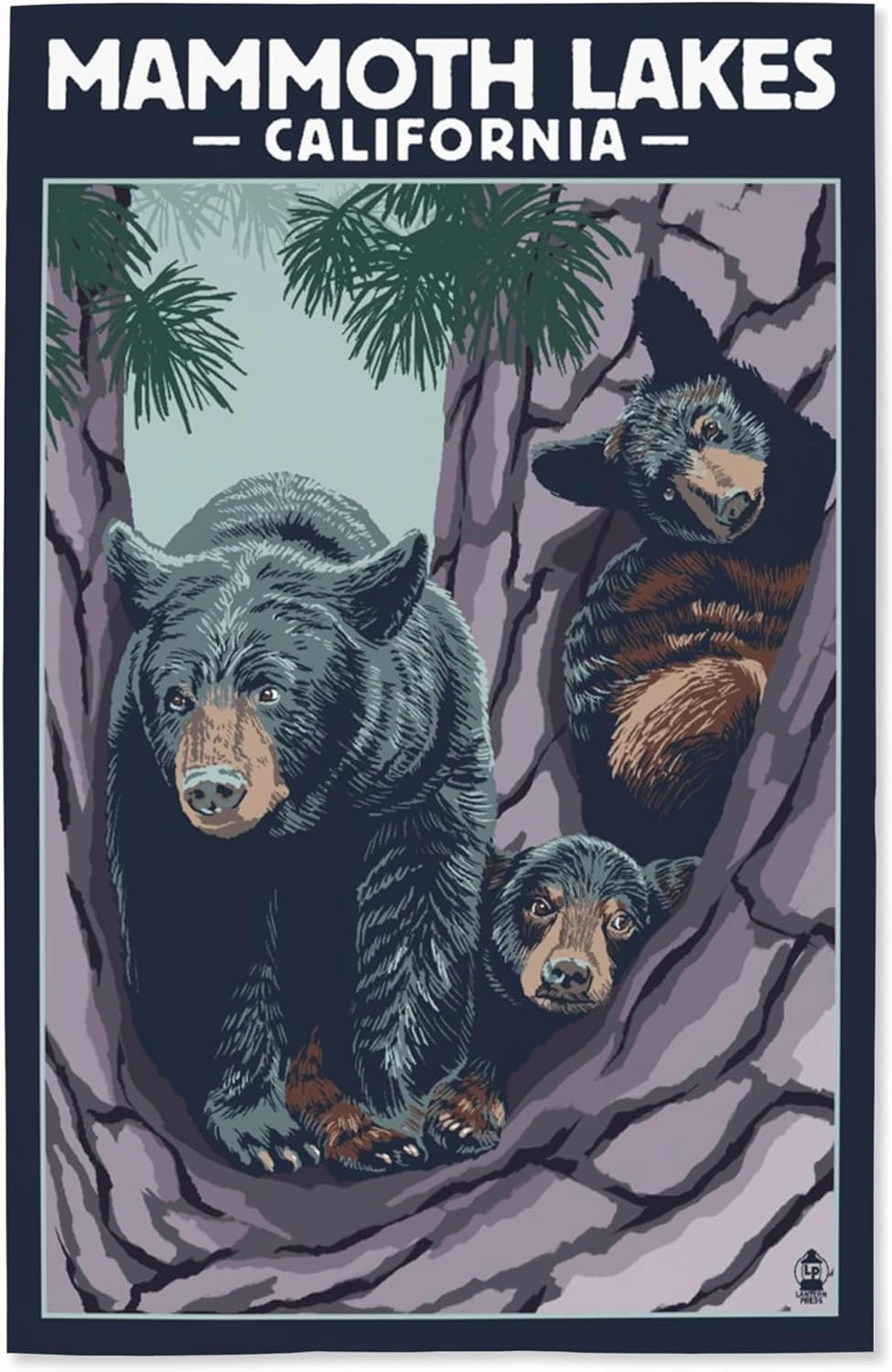 Lantern Press 16x24 Inch Giclee Art Print Wall Decor, Mammoth Lakes, California, Black Bear and Cubs in Tree