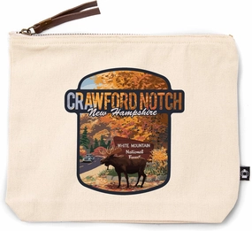 Lantern Press Crawford Notch, New Hampshire, White Mountain National Forest, New Hampshire, Scenic Byway and Moose, 100% Cotton Zipper Pouch, Travel Accessory, Go Bag