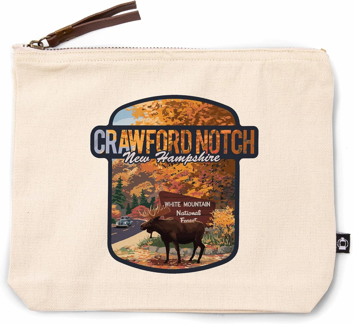 Lantern Press Crawford Notch, New Hampshire, White Mountain National Forest, New Hampshire, Scenic Byway and Moose, 100% Cotton Zipper Pouch, Travel Accessory, Go Bag