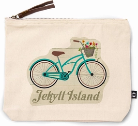 Lantern Press Jekyll Island, Georgia, Beach Cruiser and Basket, 100% Cotton Zipper Pouch, Travel Accessory, Go Bag