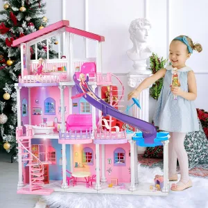 Large ABS Plastic Doll House, 3-Story 47'' Dollhouse with 15  Furnitures & Accessories, All Plastic Assembled Playhouse Toys Gifts for 3 to 12 Year Olds Girls Kids