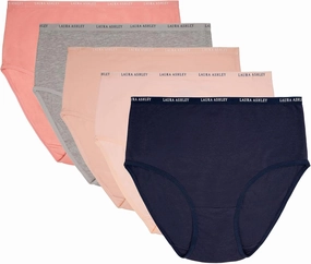 Laura Ashley Women's Cotton Brief Underwear Set, High-Waisted Panties for Women, 5-Pack