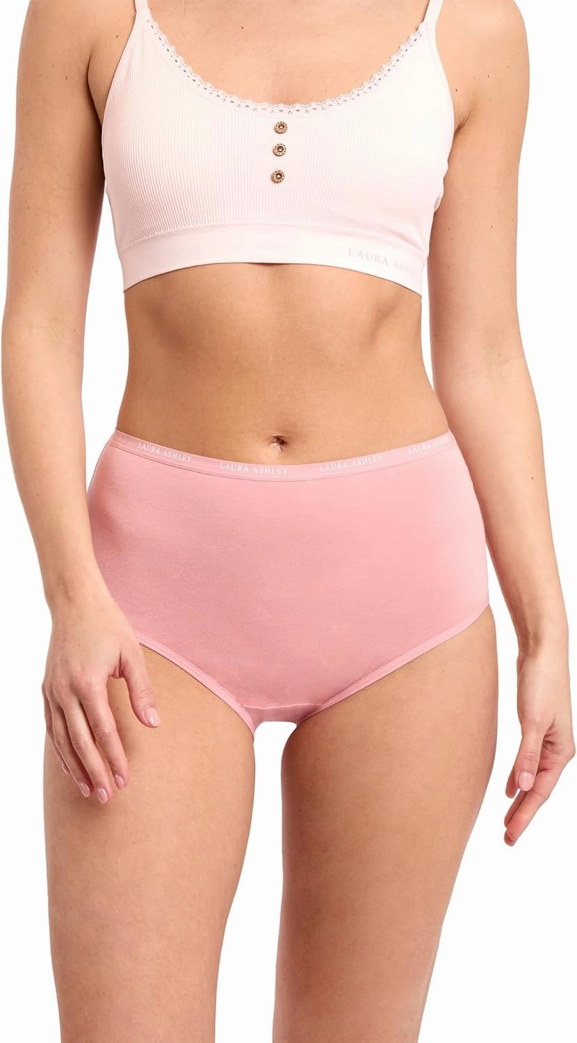 Laura Ashley Women's Cotton Brief Underwear Set, High-Waisted Panties for Women, 5-Pack