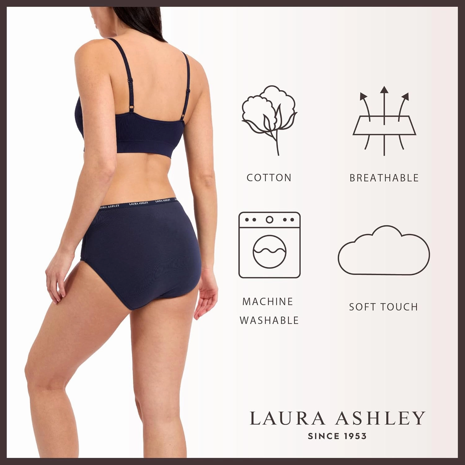 Laura Ashley Women's Cotton Brief Underwear Set, High-Waisted Panties for Women, 5-Pack